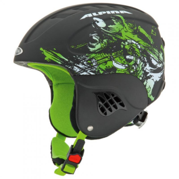 Шлем горнолыжный детский ALPINA CARAT L E (14 г , 51-55, BLACK-GREEN MATT A9042)
